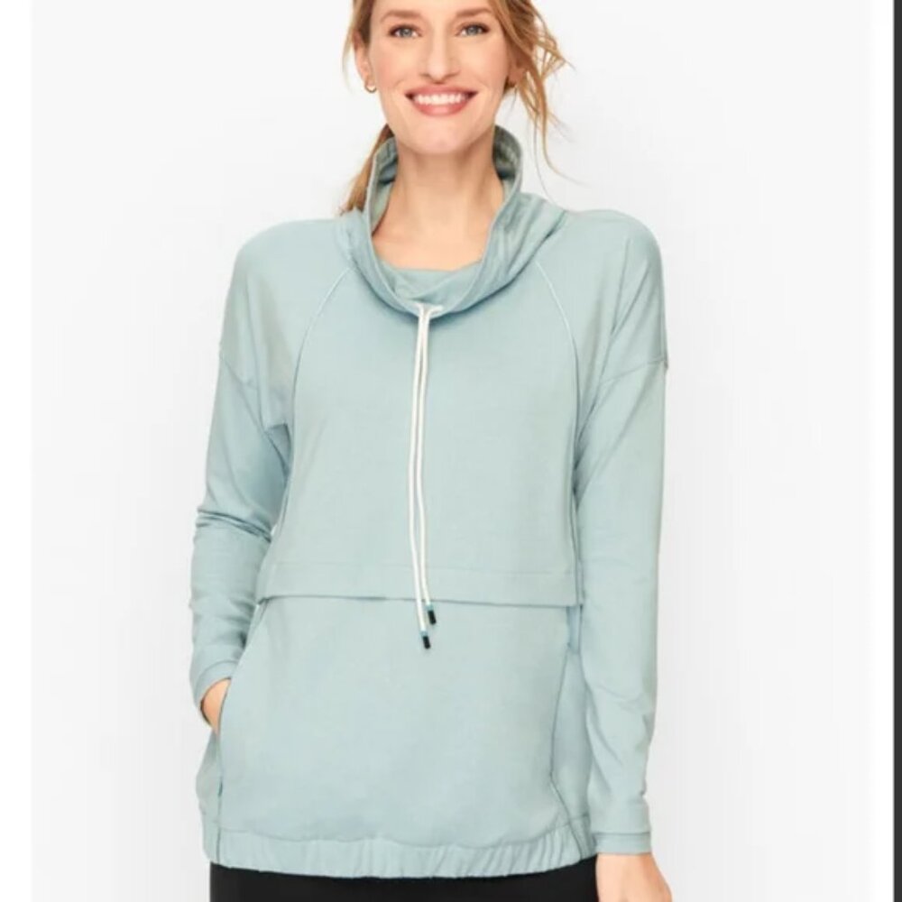 T by Talbots Sz XS UPF50 Salt Blue On The Move Cowl Neck Top Pullover Sweatshirt